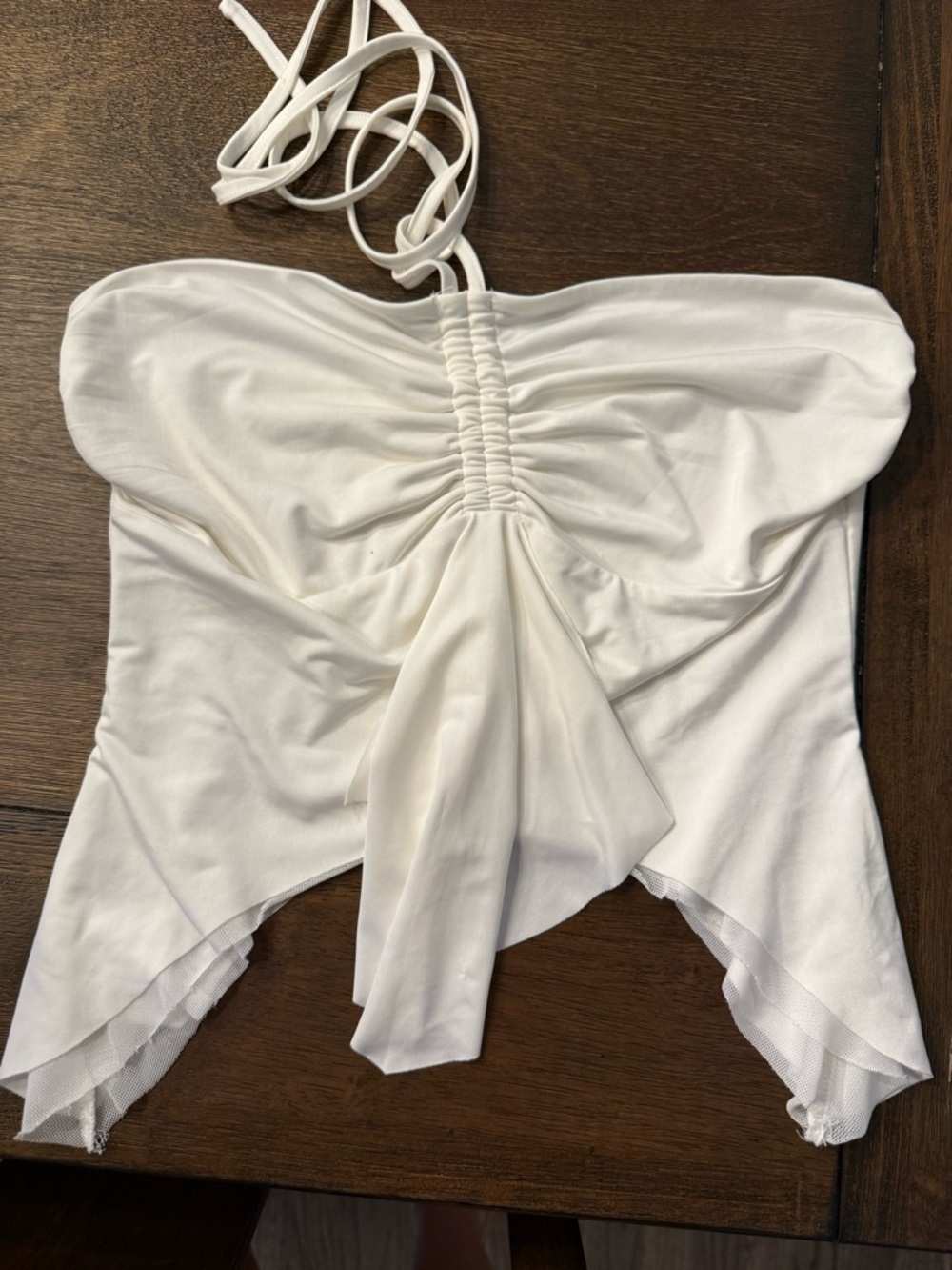 I.AM.GIA White Strapless Ruched Tie-Front Top